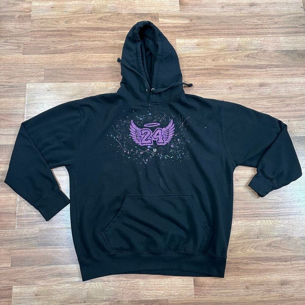Black Hooded Sweatshirt Purple 24 Graphic With Wings Kobe Wings And Halo #24 Hoo